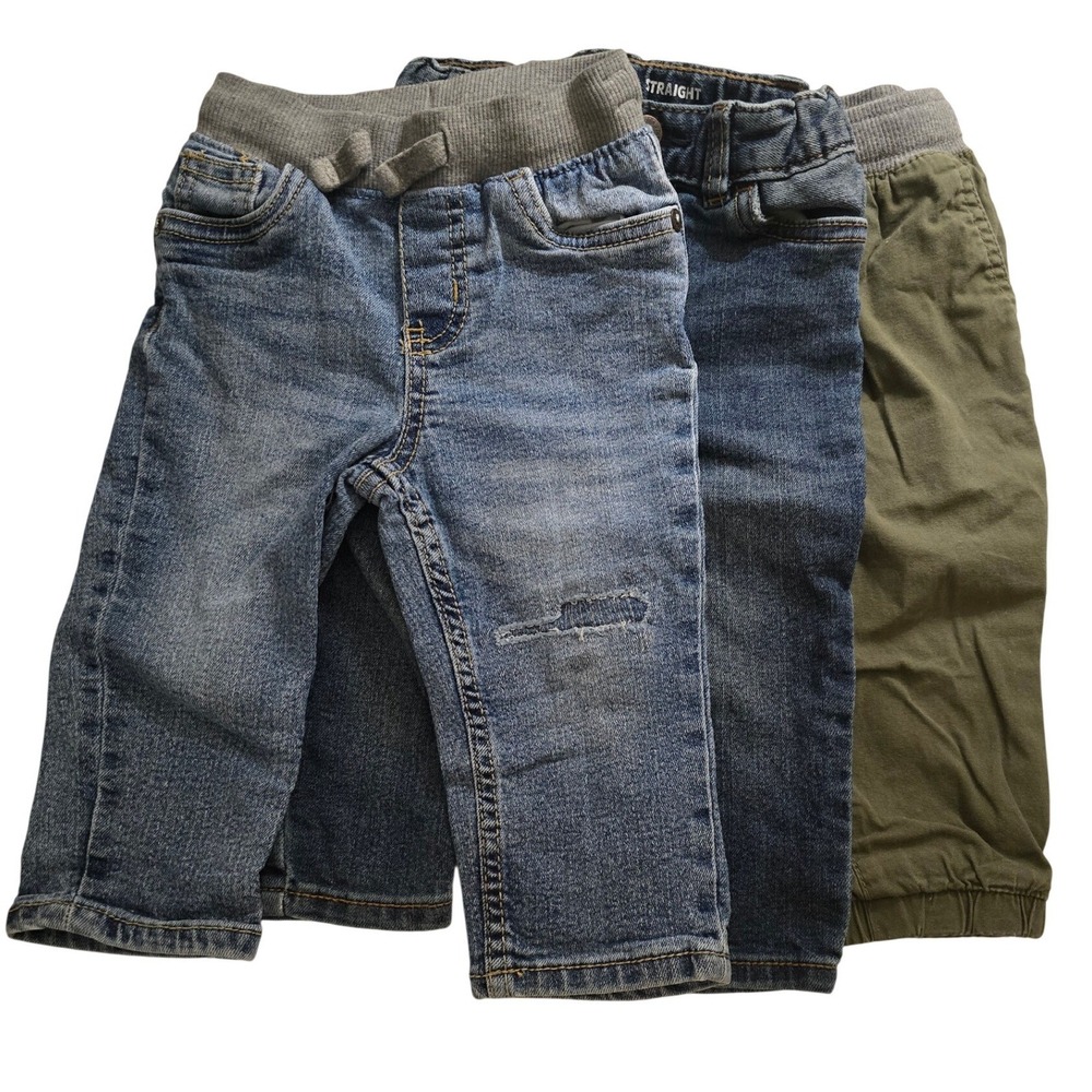 OshKosh Bgosh Baby Boy 12M Pants Bundle Denim Jeans Olive Green Joggers Set of 3